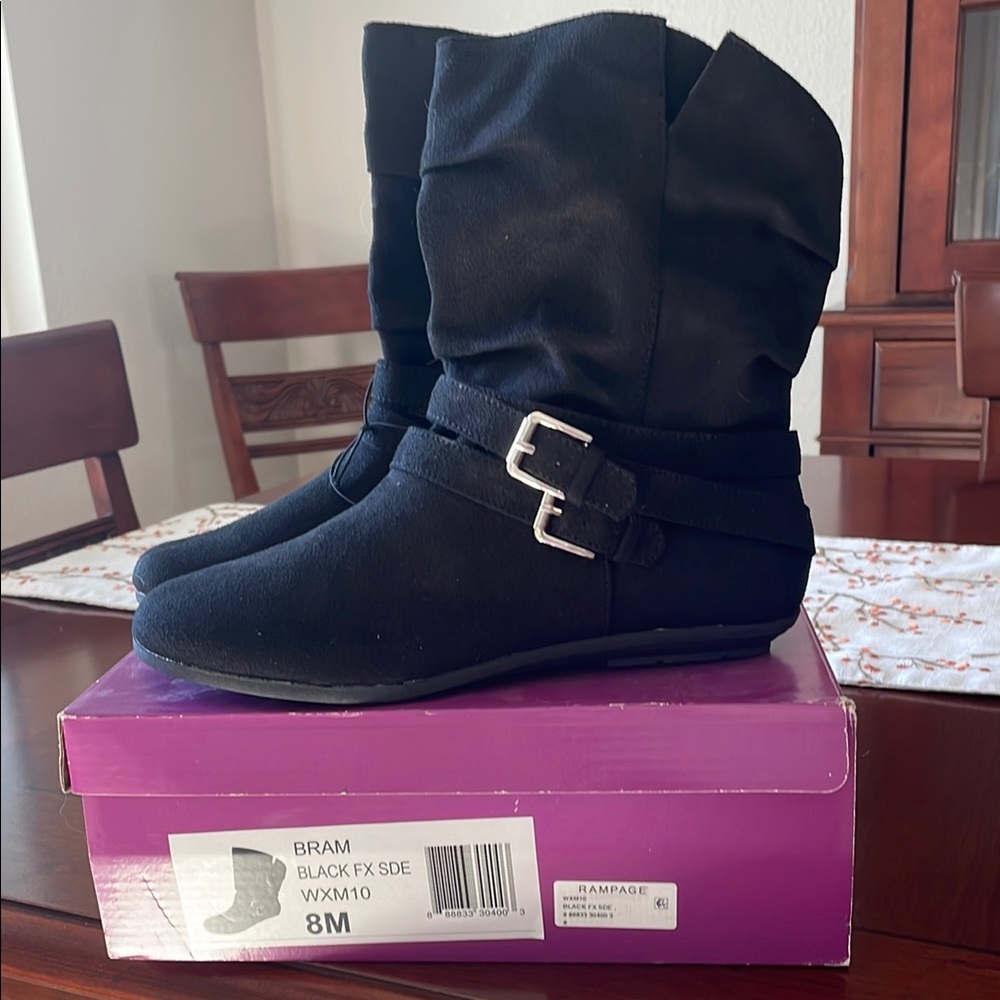 Rampage Black Slouchy Ankle Boots with Buckle Detail